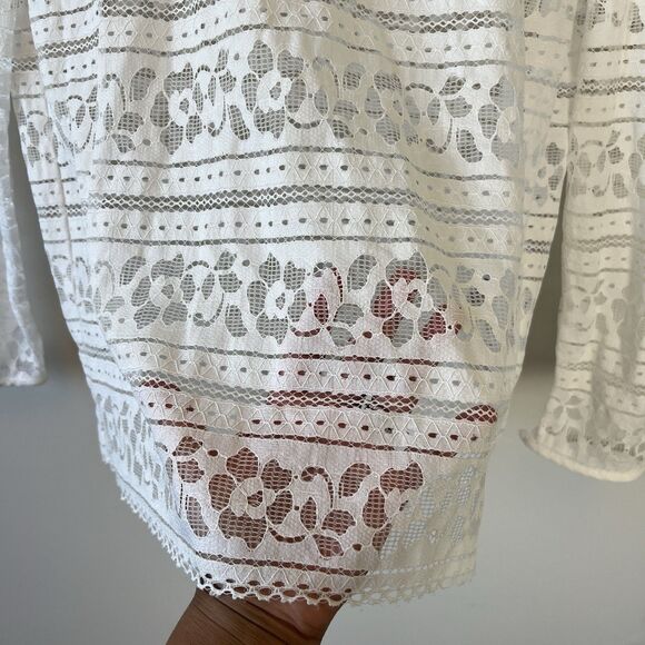 Sandro Paris Hamia White Floral Lace Blouse High Neck Quiet Luxury Size 1/Small - Picture 9 of 16
